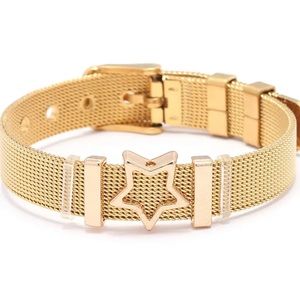 Gold Mesh Fine Wrist Bracelet with Star Charm